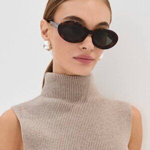 Saint Laurent SL 594 009 Sunglasses Havana Oval Frame, Grey Lenses